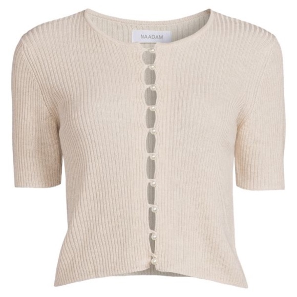 Pearl Button Cropped Silk/Cashmere Cardigan from NAADAM - Picture 1 of 8